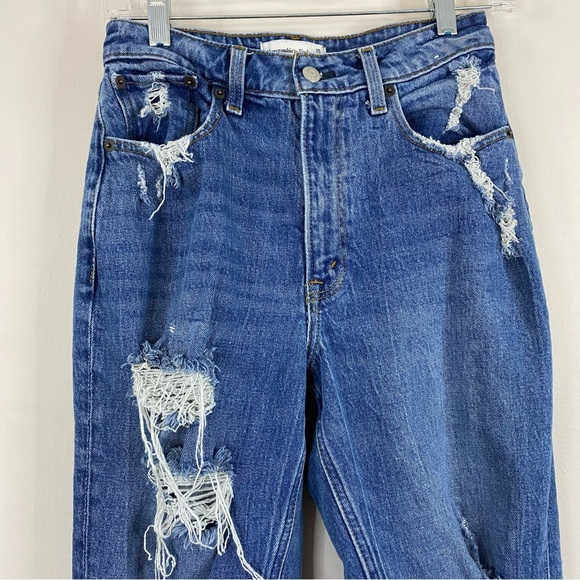Abercrombie & Fitch Curve Love High Rise Distressed Mom Jeans size 0 - Picture 3 of 11